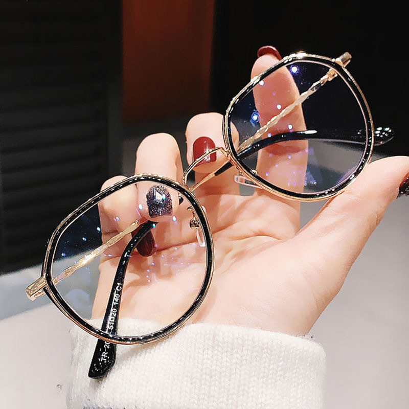 Giá bán Kính mắt thời trang bảo vệ mắt chống tia UV, kính giả cận có thể thay được tròng cận, gọng kính làm bằng kim loại được mạ hợp kim cao cấp chống rỉ sét, mắt kính không độ 044