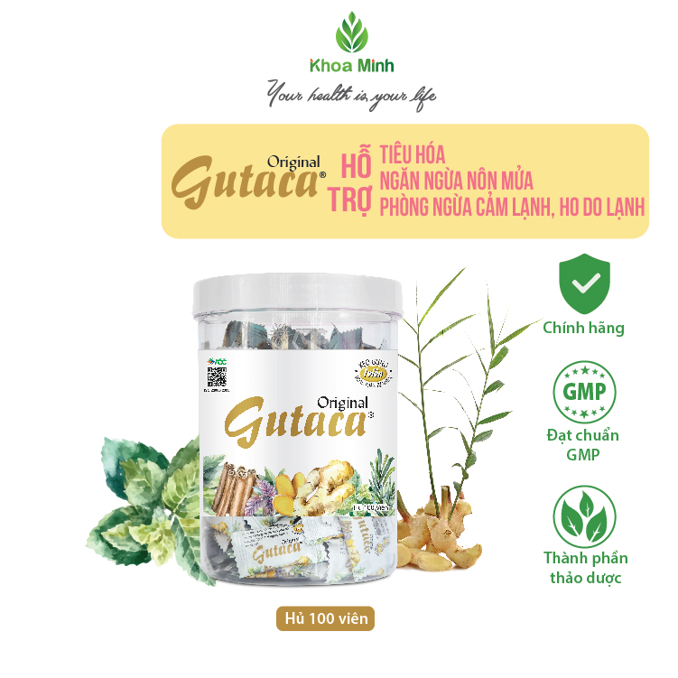 Kẹo gừng Gutaca Original hũ 100 viên, phòng ngừa cảm lạnh, ho do lạnh