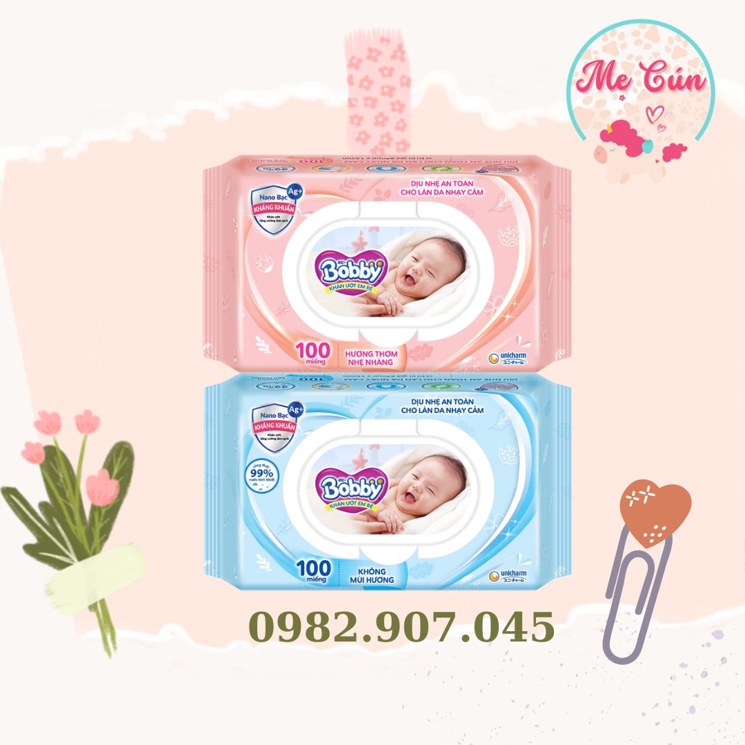 Khăn ướt Bobby 100 tờ loại không mùi, có mùi