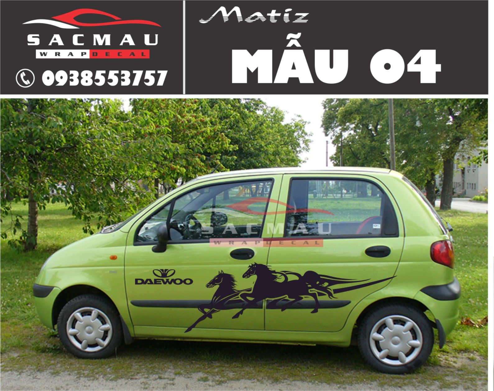 Tem dán xe Daewoo Matiz, tem dán xe ô tô thể thao
