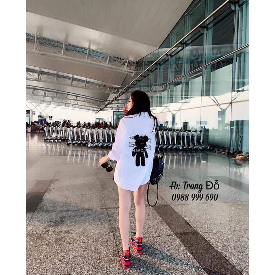 Áo sơ mi trắng in gấu ngực HSU1301