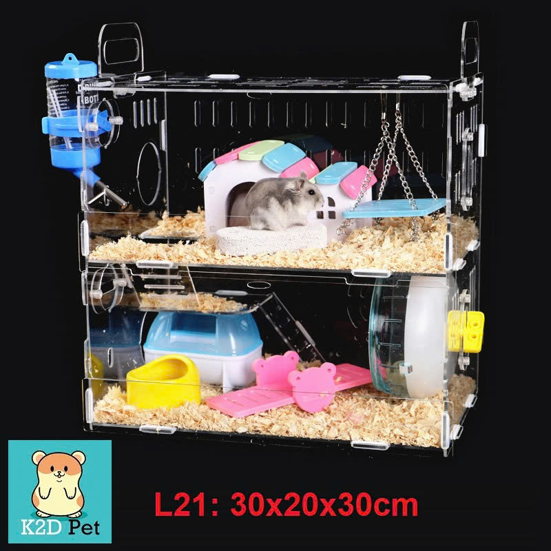 Lồng mika lồng mica 2 tầng size 30x20x30cm (Full đồ như hình)