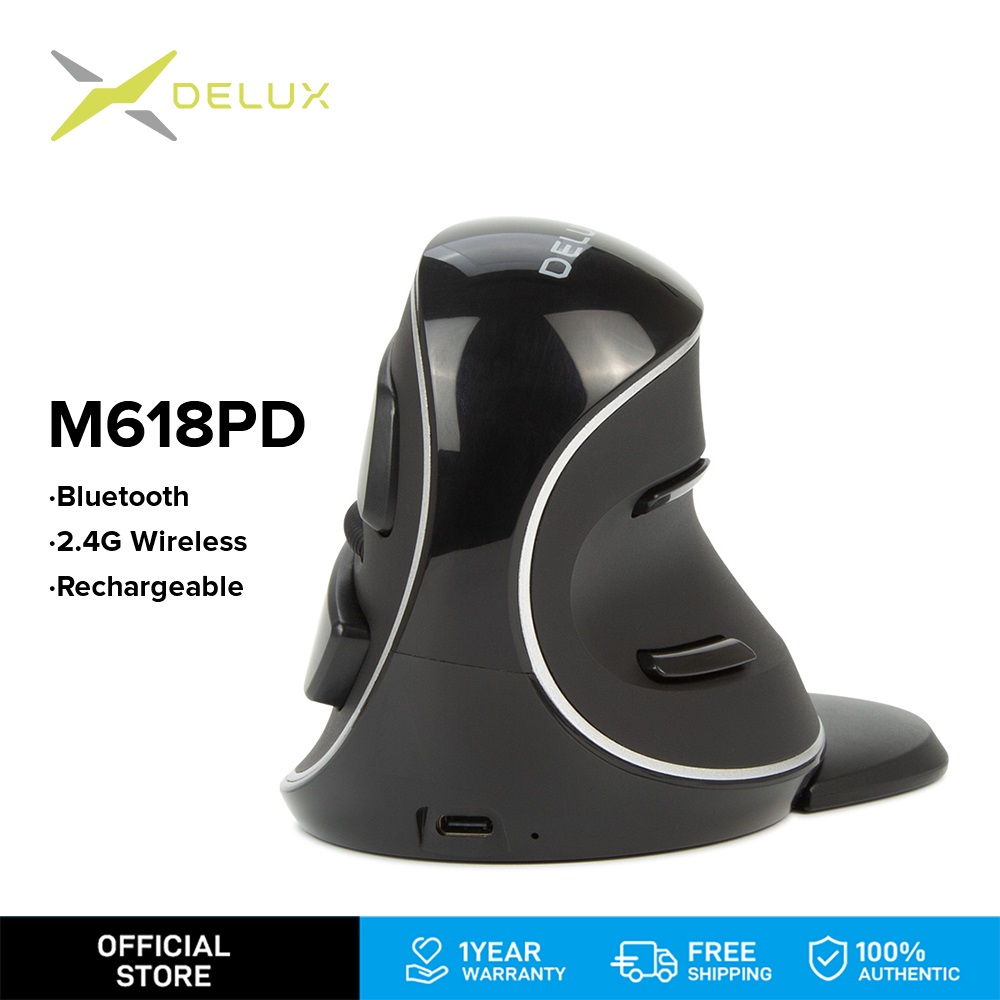 Chuột Sạc Dọc Tiện Dụng Bluetooth Không Dây DELUX M618PD Giá Để Bàn Tay Có