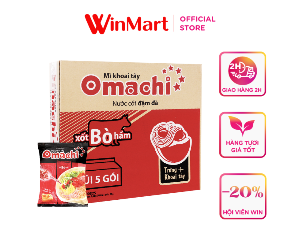 [Siêu thị WinMart] - Thùng 30 gói mì ăn liền khoai tây vị xốt bò hầm Omachi 80g
