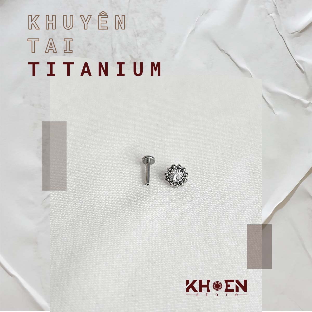 (1 chiếc) Khuyên Đá Tròn hoa văn - Titanium - Khoen Store