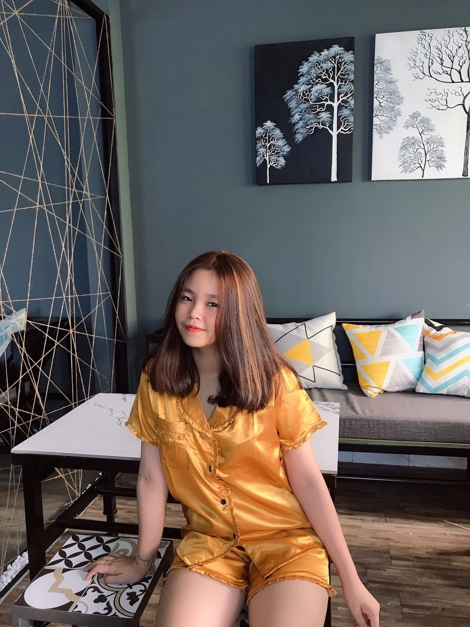 [HCM]Đồ bộ pizama phi lụa đùi bèo