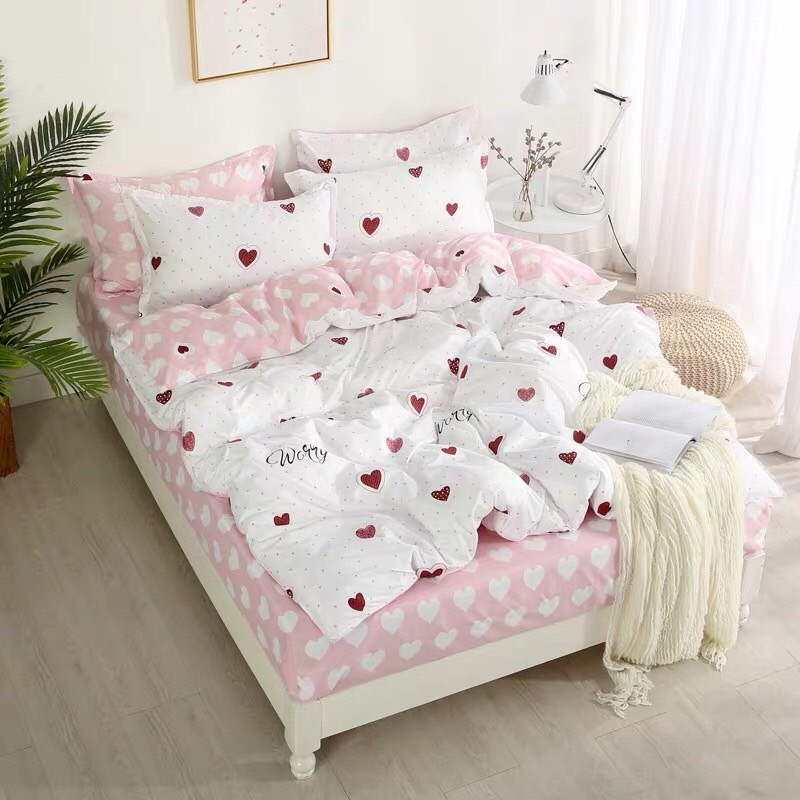 Trọn Bộ 4 Món Cotton Poly Nhập Mẫu TIM ĐỎ WORRY