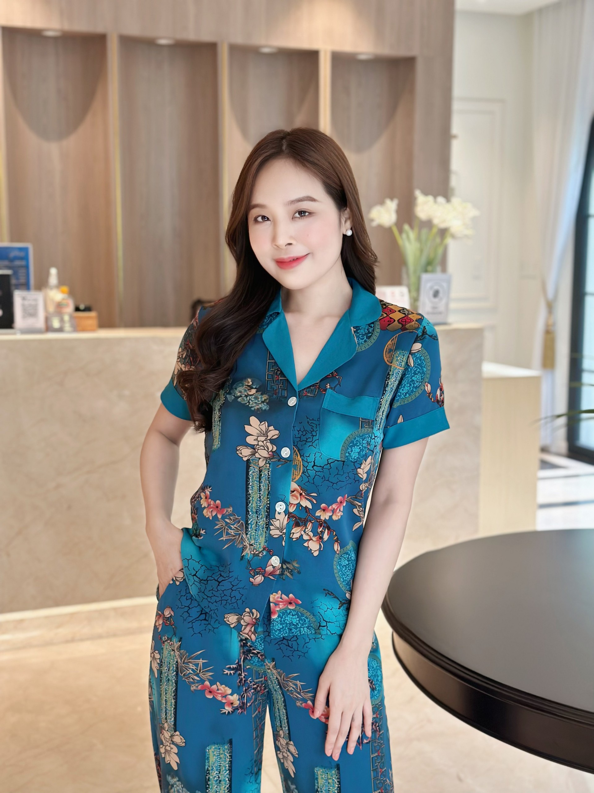Set bộ họa tiết pijama có túi - MS0289