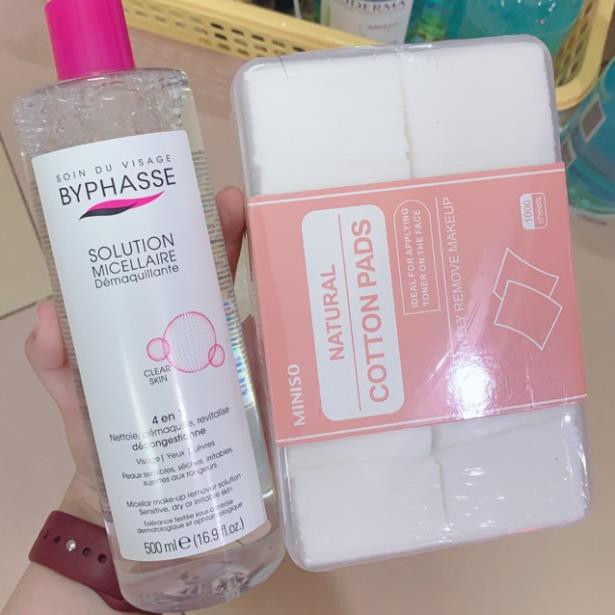 Combo Nước Tẩy Trang Byphasse Và Bông Tẩy Trang Miniso