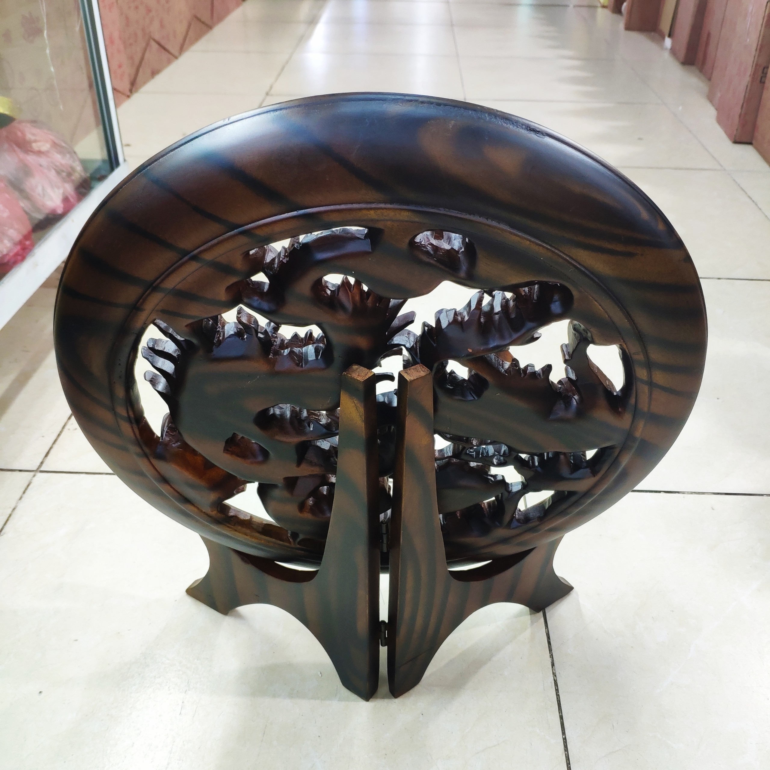 đĩa gỗ tứ linh gỗ muồng đen