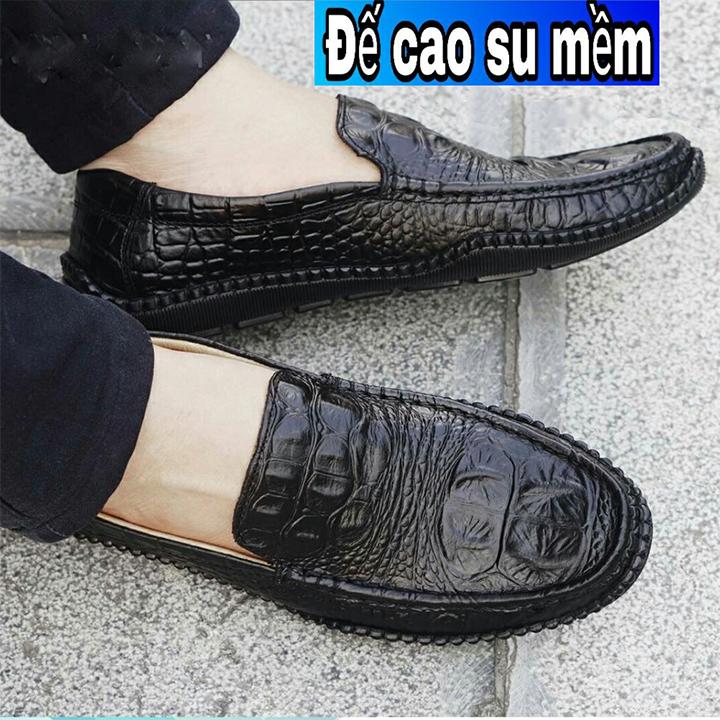 Giày nam lười da bò vân cá sấu (ĐEN) chất da bò siêu mềm