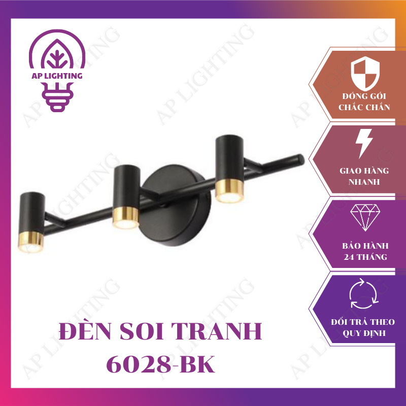 Bảng giá Đèn soi tranh cao cấp trang trí phòng khách, phòng tắm 6028-BK