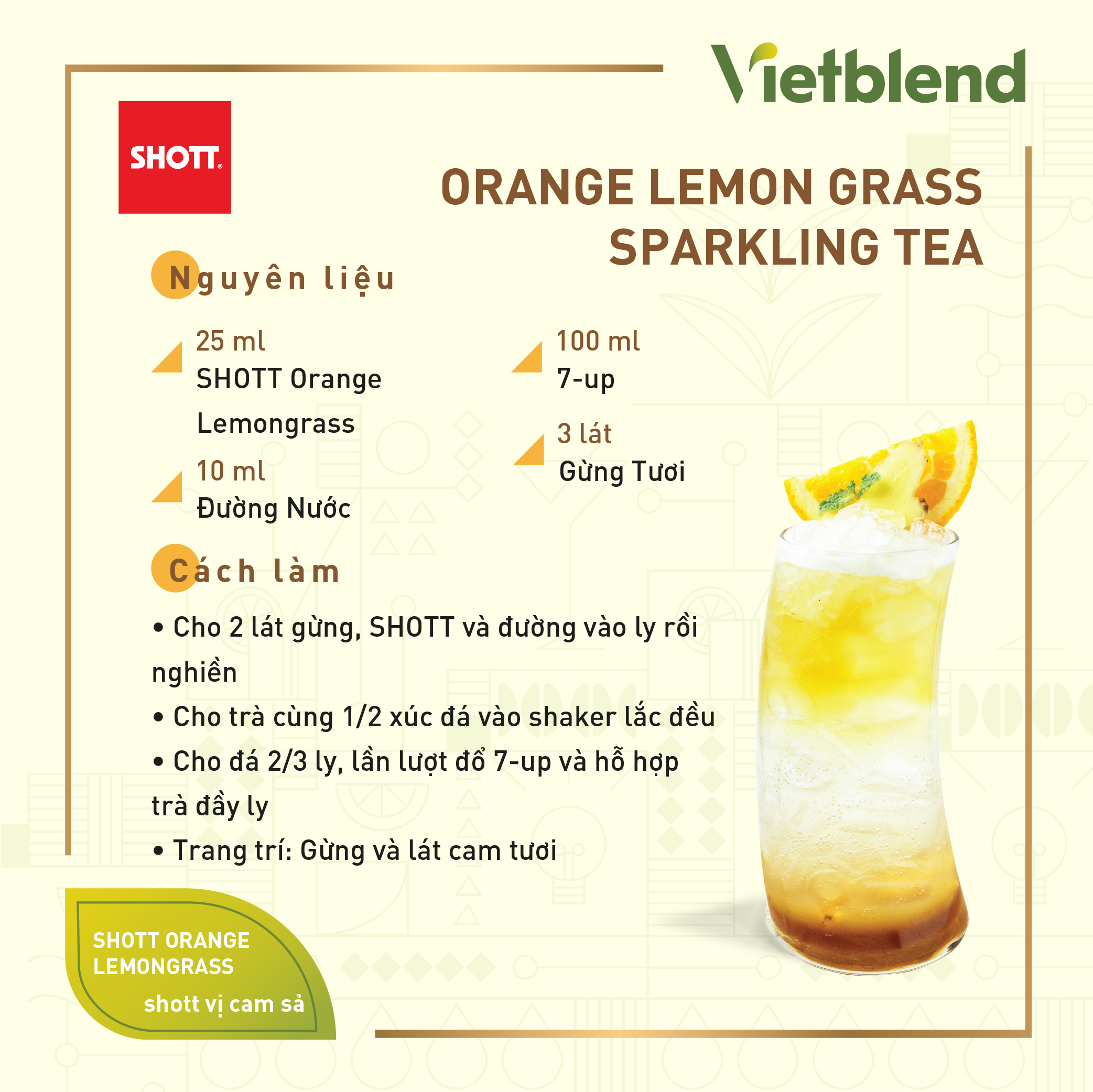 Syrup Pha Chế SHOTT - Vị Cam Sả (Orange Lemongrass) - Chai 1L