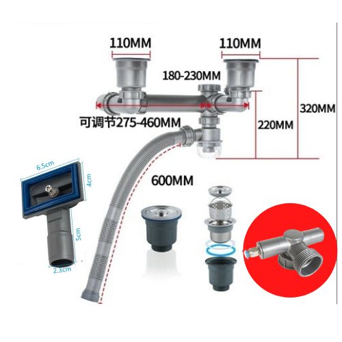 Bộ xả chậu rửa chén. Xiphong thoát chậu rửa bát 2 hố loại đảo chiều trái phải thoát nước nhanh, ngăn mùi