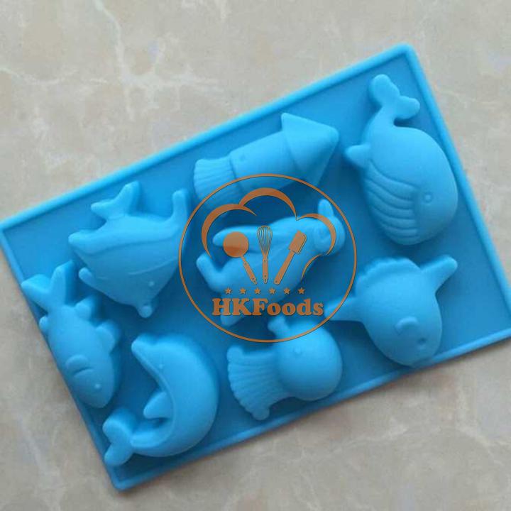 KHUÔN SILICON LÀM THẠCH RAU CÂU SOCOLA 8 HÌNH CÁ BIỂN