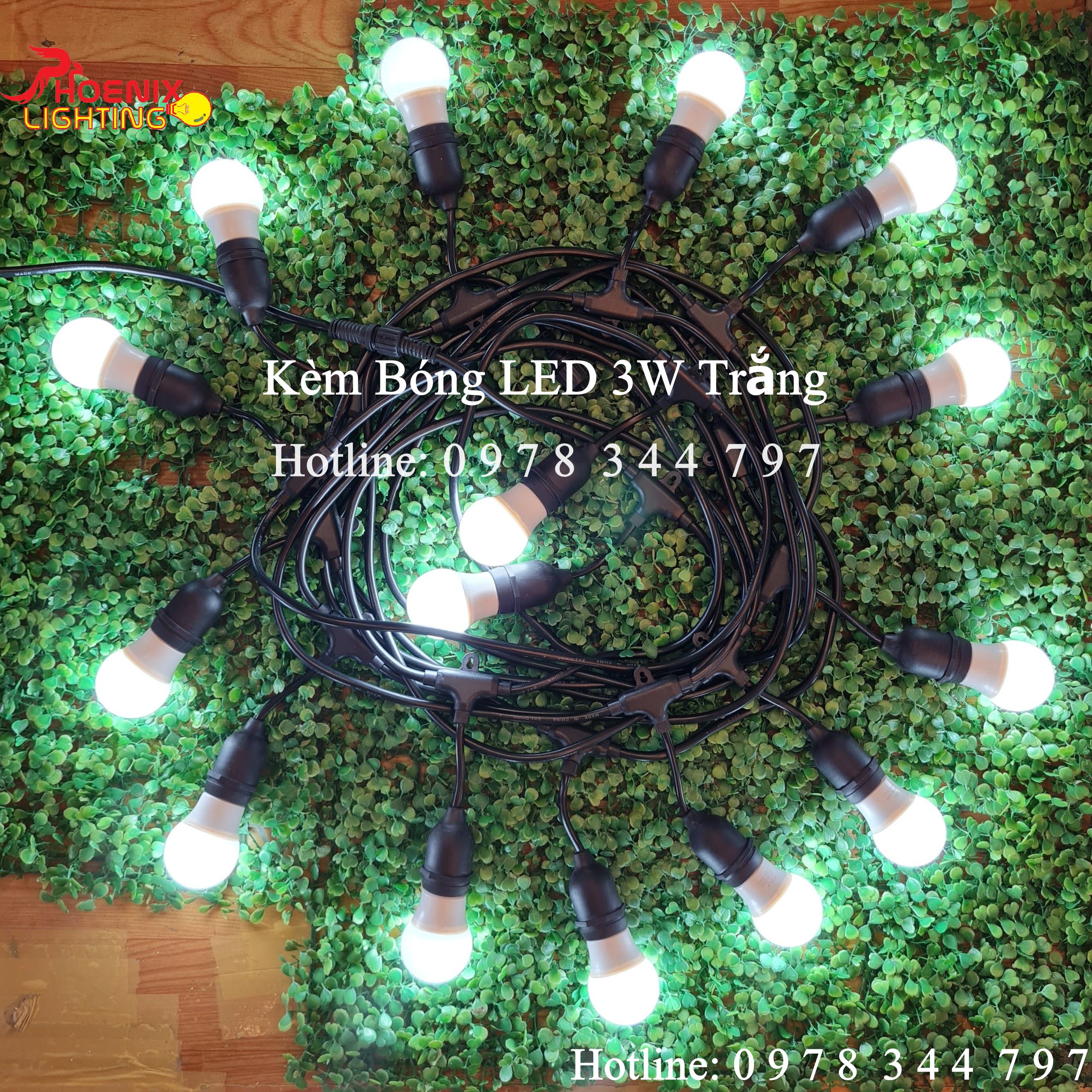 Dây đèn kín nước thả ngoài trời 5 mét 10 đui đèn E27