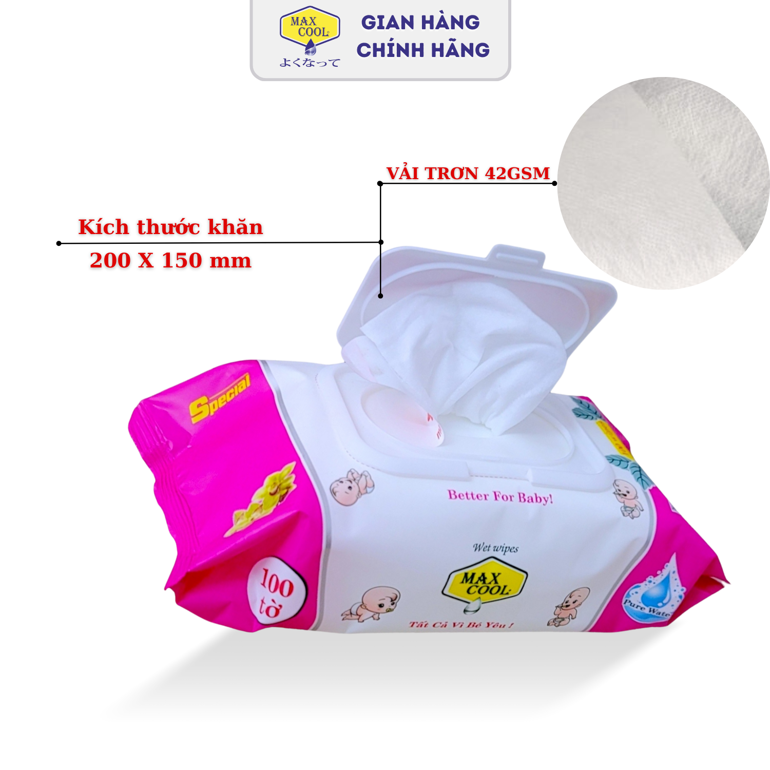 Thùng 10 gói khăn ướt cao cấp Max Cool 100 tờ, hương hoa lài