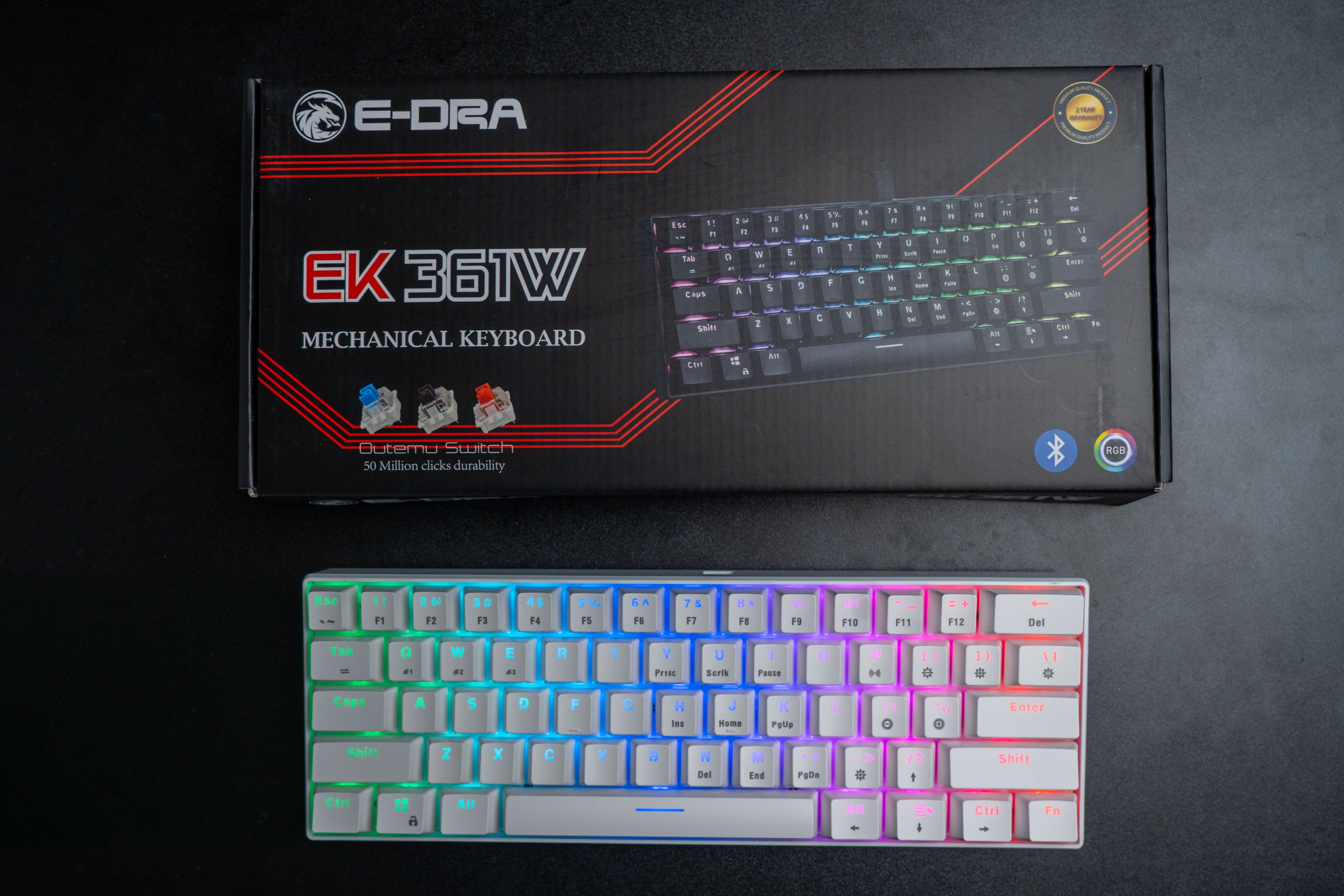 Bàn Phím Cơ Không Dây Blutooth E-DRA EK361W Led RGB - Brown Switch