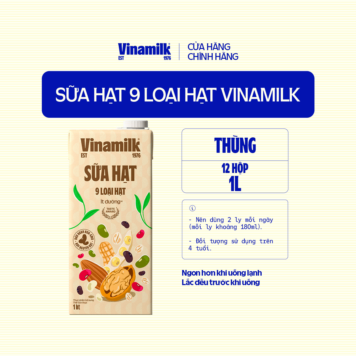 Sữa 9 loại hạt Vinamilk - Thùng 12 hộp 1L