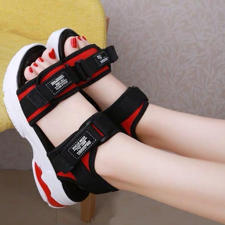 SANDAL NỮ ĐẾ BÁNH MỲ ĐEN ĐỎ