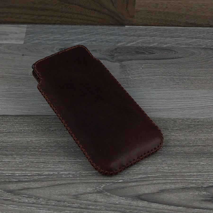 Bao da túi rút iphone xs max da bò sáp màu nâu cafe