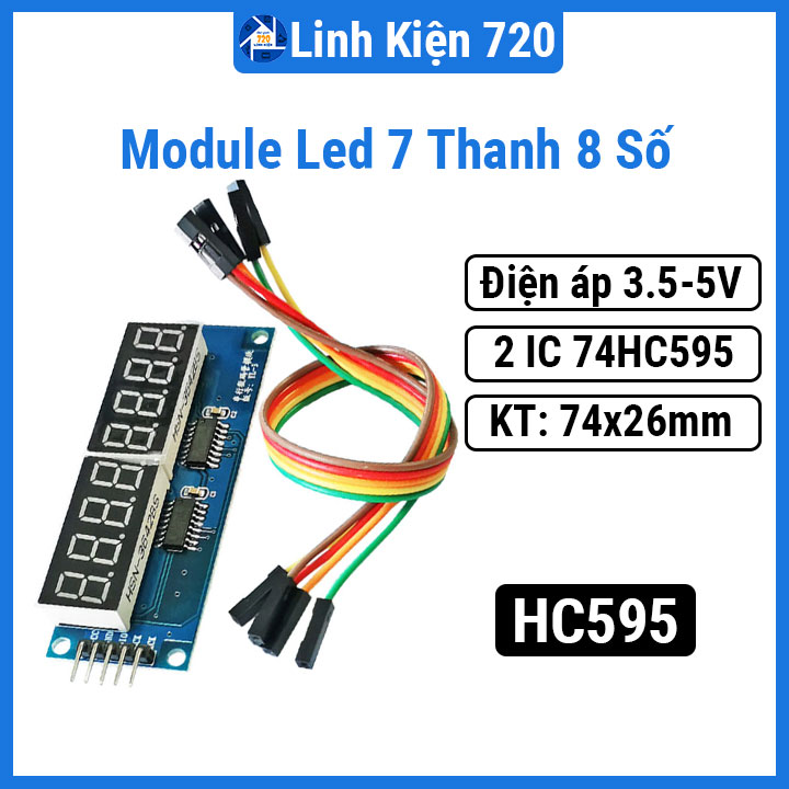 Module led 7 thanh 8 số nối tiếp HC595 hiển thị kỹ thuật số