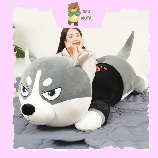 Gấu Bông Chó Husky Mặt Lười - Gấu Ôm Chó Sói Husky Mặt Ngáo 1m5 Siêu Khổng Lồ NUTA