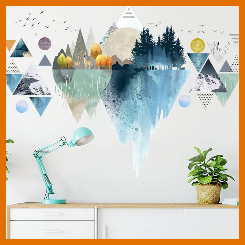 Decal dán tường núi non sắc màu