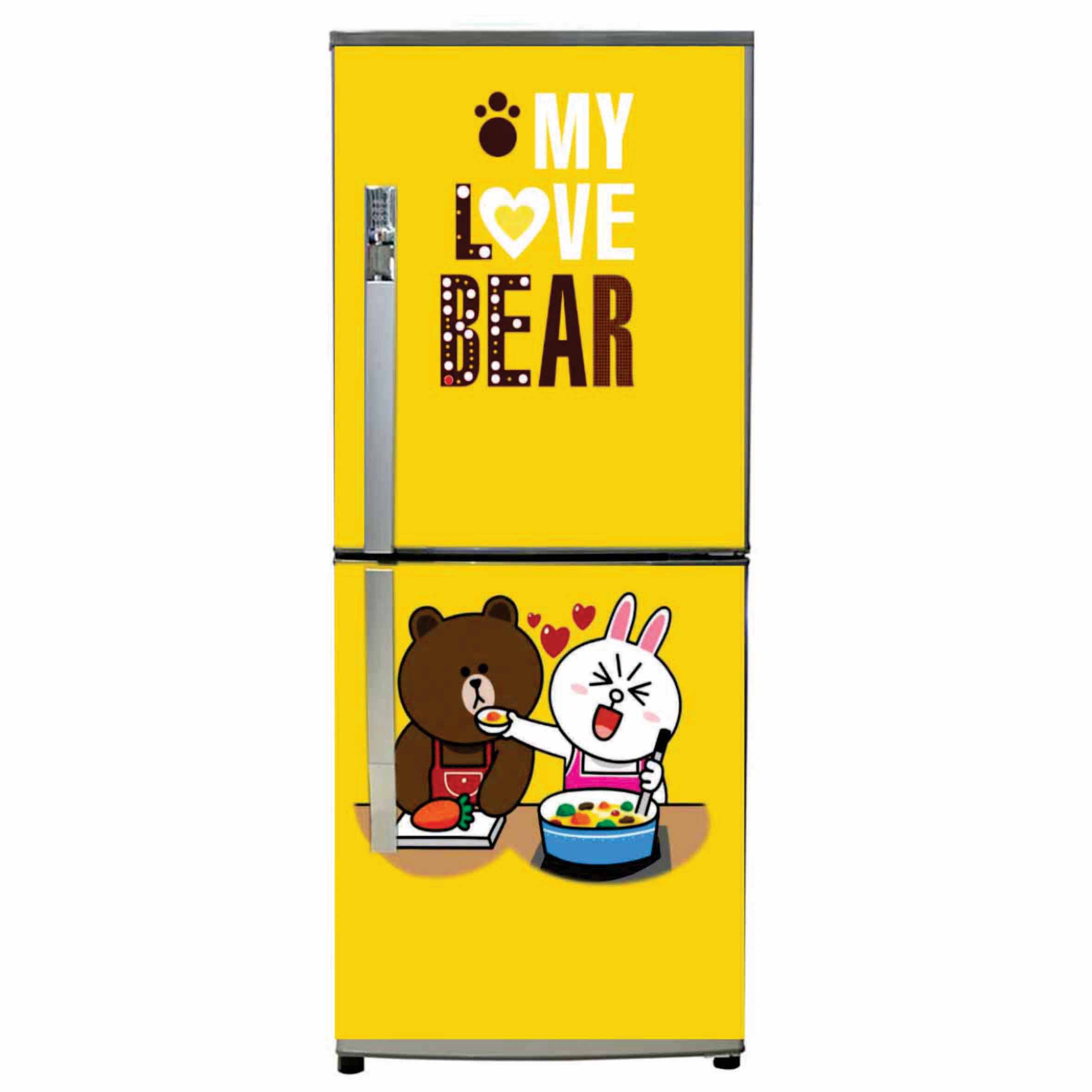 [HCM]Decal dán trang trí tủ lạnh gấu nâu và thỏ trắng (60cm x 130cm). Decal in trên chất liệu PVC có keo sẵn ở mặt sau chỉ cần lột ra và dán.