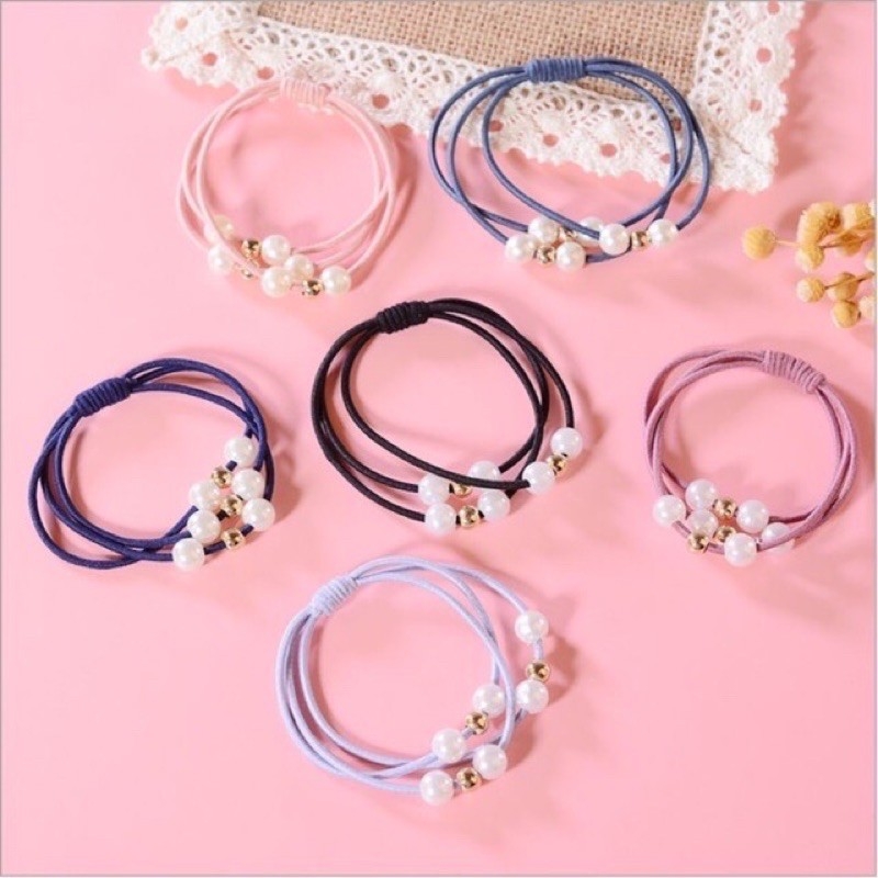 COMBO 05 CỘT TÓC MIX NGỌC 3 VÒNG SẮC MÀU