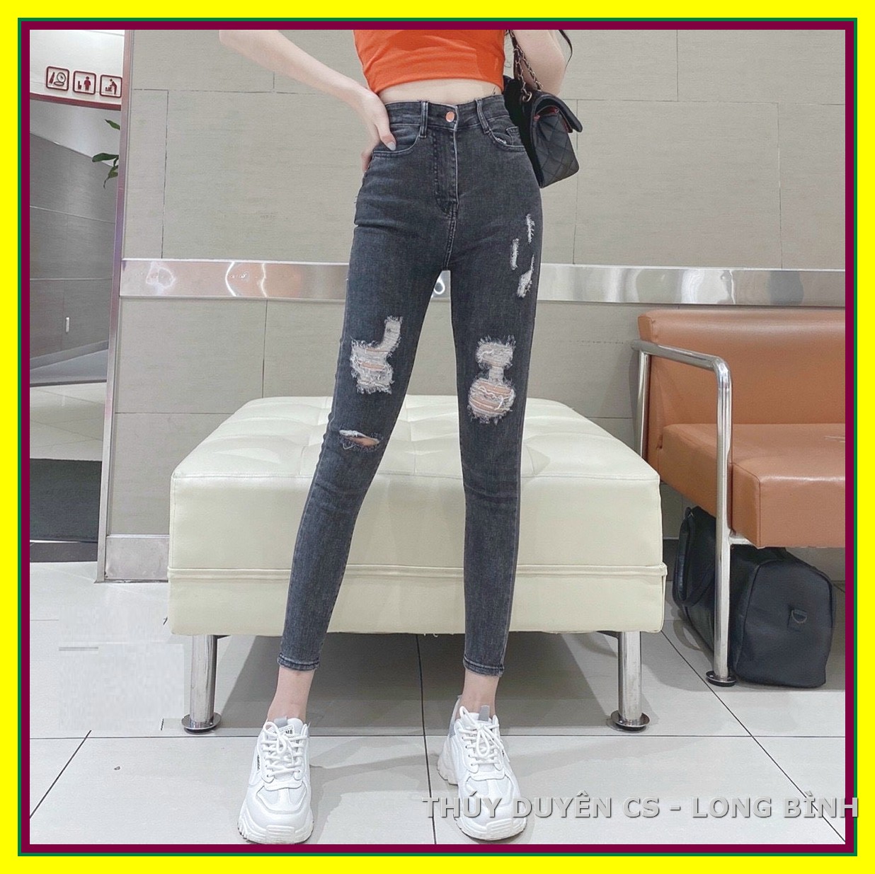 Quần Jean Nữ lưng cao XÁM RÁCH KIỂU SIÊU ĐẸP MD 132 quần bò nữ đẹp chất jean giãn tốt -6