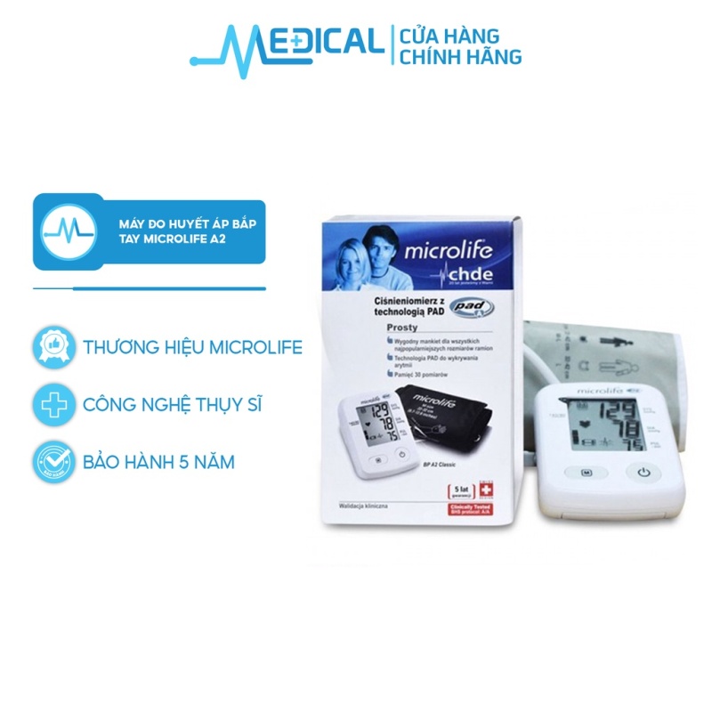 Máy đo huyết áp bắp tay MICROLIFE A2 Classic dễ sữ dụng, đơn giản, nhỏ gọn - MEDICAL nhập khẩu