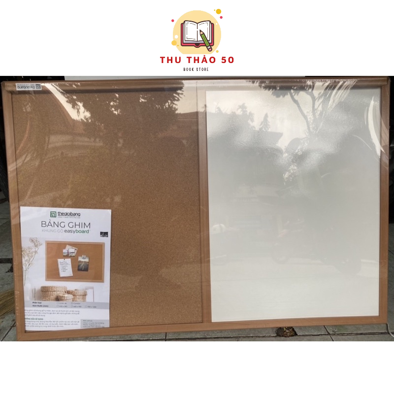 Bảng trắng COMBO tích hợp bảng ghim bần ghi chú khung gỗ LIE, decor 60x90cm