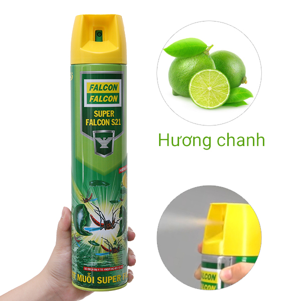 Bình xịt muỗi Falcon Super chai 600ml hương chanh - diệt côn trùng, kiến, gián