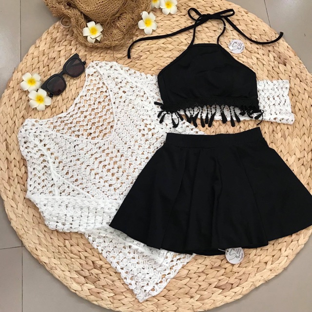 [CÓ SẴN + HÌNH THẬT] Bikini đồ bơi yếm tua rua váy xoè kín đáo