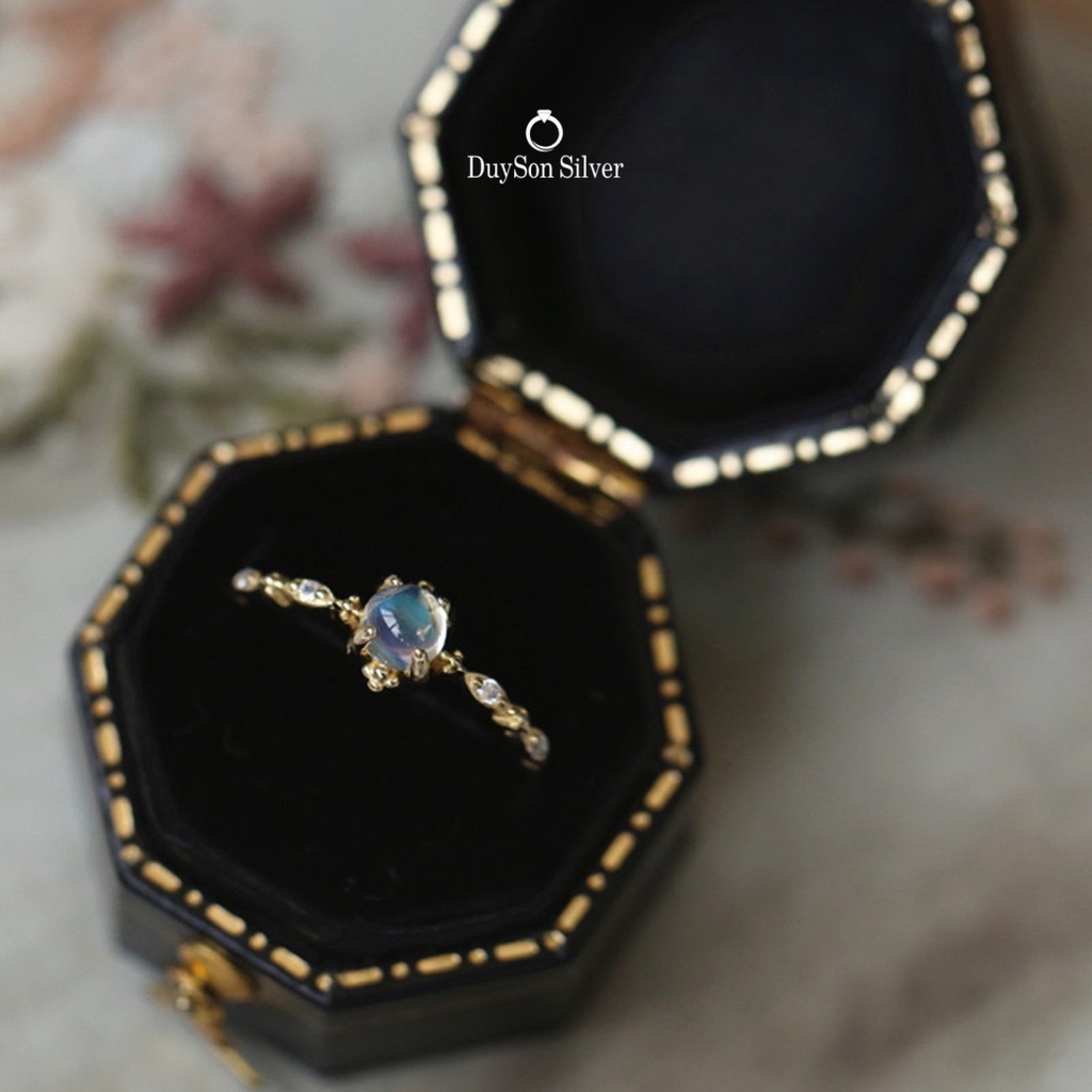 Nhẫn bạc 925 nữ đính đá moonstone hợp phong thủy không kị mệnh, nhẫn bạc ý mạ vàng 14k duyson silver [nfxk8}