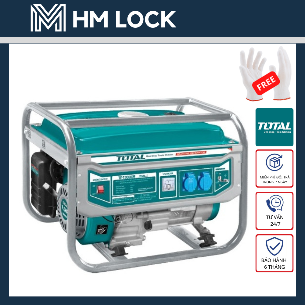 3.5kw máy phát điện dùng xăng total - chạy liên tục 11 giờ - hàng chính hãng - tp135006 - hm lock