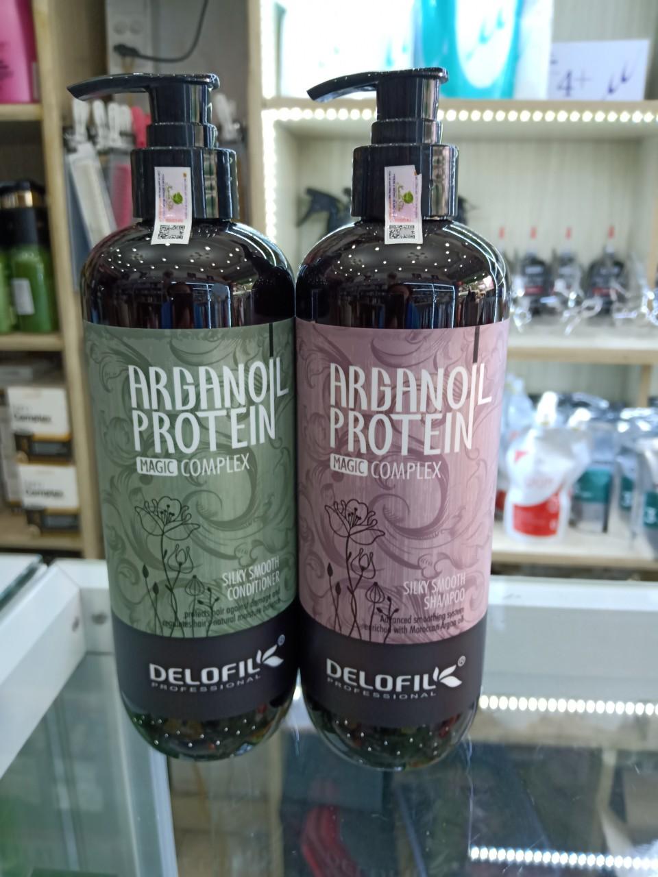 Bộ Dầu Gội Xả Delofil Argan Oil Protein Cho Tóc Gàu Dầu Phục Hồi Mềm Mượt 500ml