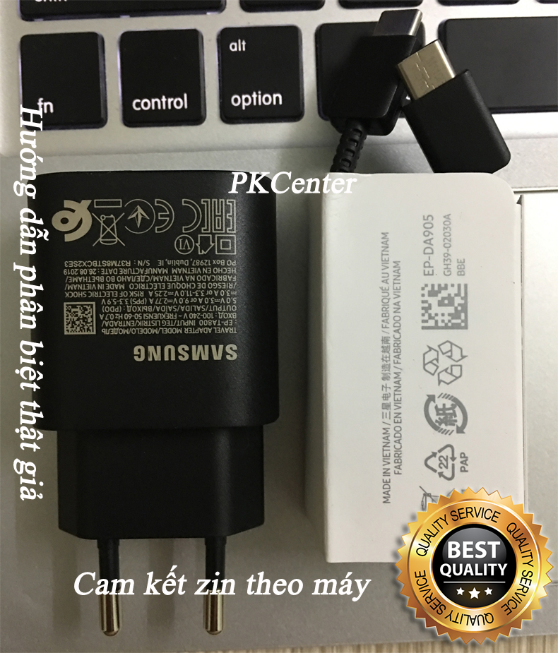 Trọn bộ sạc nhanh 25w zin máy samsung note 10 plus, note 10, note 20, s20 và cáp zin samsung 2 đầu type c to type c - phân biệt thật giả bởi pkcenter bh 12tháng