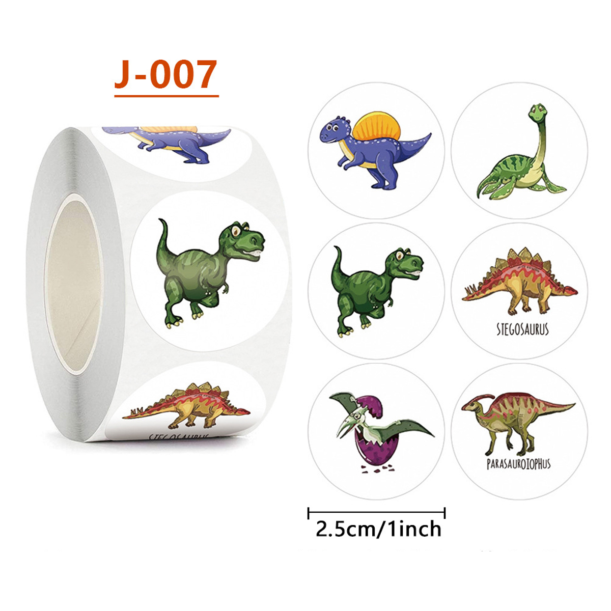 Cuộn 500 tem Sticker Hình khủng long dễ thương cho bé - 2.5cm