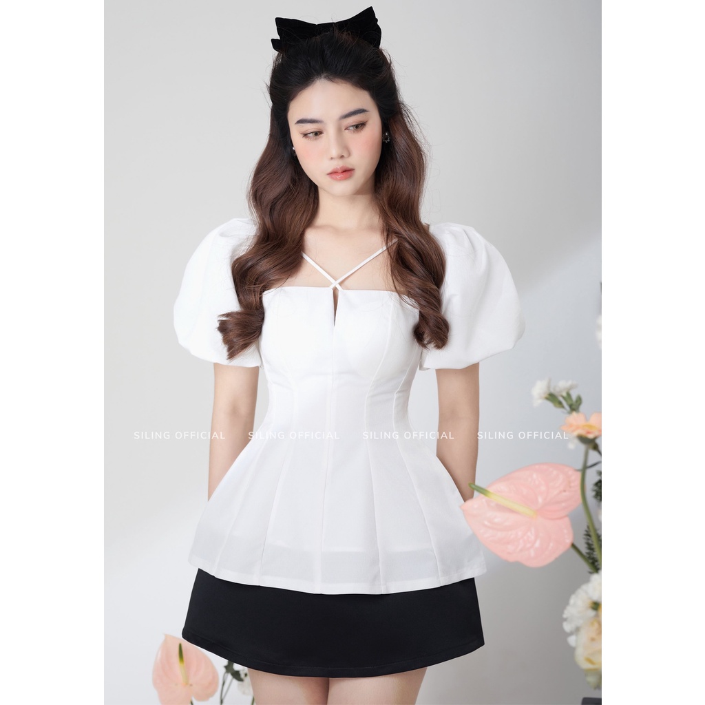[Mã LAZFASHION42 - giảm 15% đơn từ 349k] Áo Tay Phồng Dây Chéo Thanh lịch - Katie Top