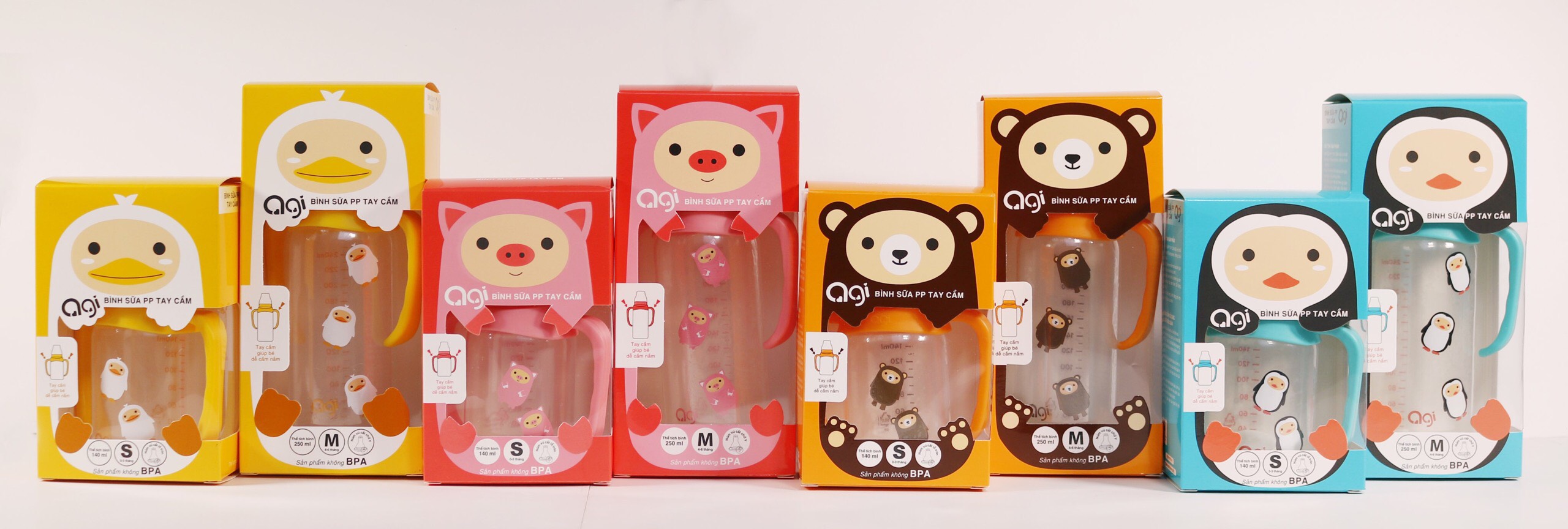 Bình sữa Agi  PP có tay cầm 140ml - 250ml (MẪU MỚI)