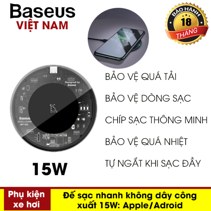 Đế sạc nhanh không dây Baseus (BS-WC-P10C) 15W Wirelss Charger chuẩn Qi cho điện thoại Android và iPhone 8 đến iphone 11 X XS Max AirPods Pro - Hàng chính hãng