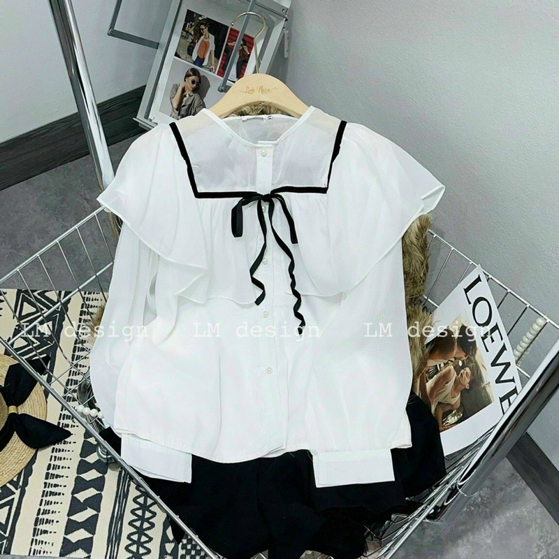 Sơ mi công chúa voan phối viền bèo xinh smvb