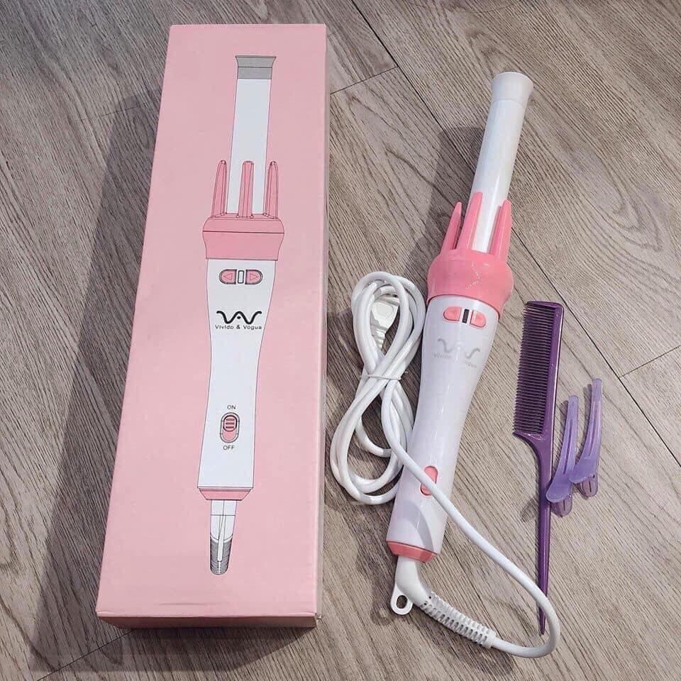 Máy uốn tóc xoăn ViVid - Máy uốn tóc mini, máy uốn tóc tự xoay, máy uốn tóc tự động + Khuyến mãi 1 lược mini, 2 kẹp tóc - TL2427