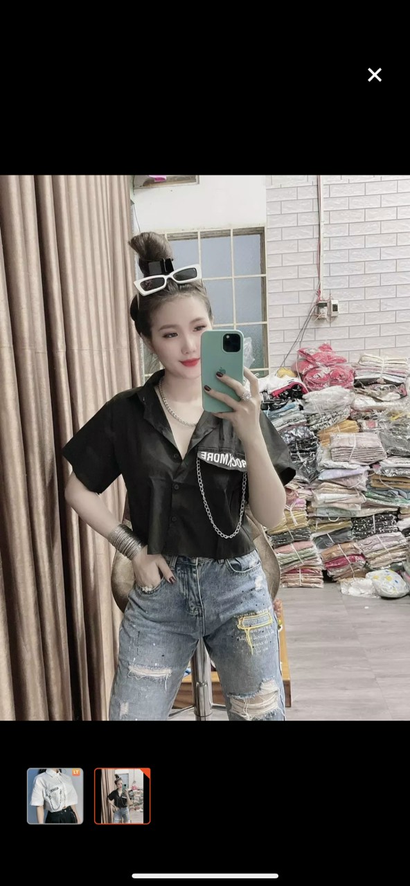 [HCM]Áo Croptop Trắng Cổ Bẻ Phối Xích