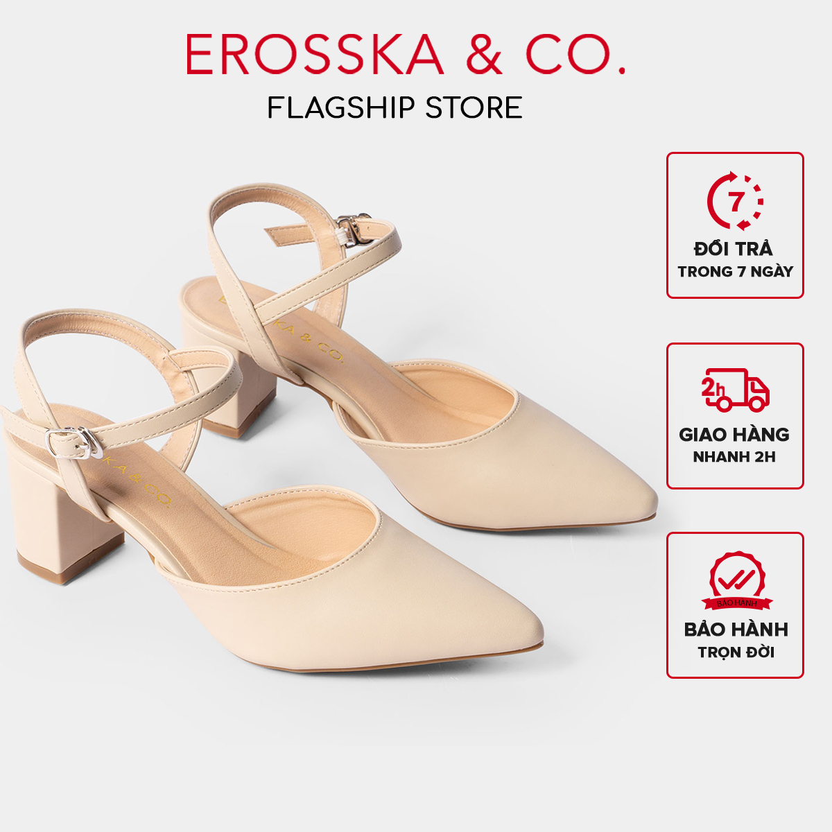 Giày cao gót Erosska mũi nhọn phối dây hở gót cao 5cm màu đen - EK001