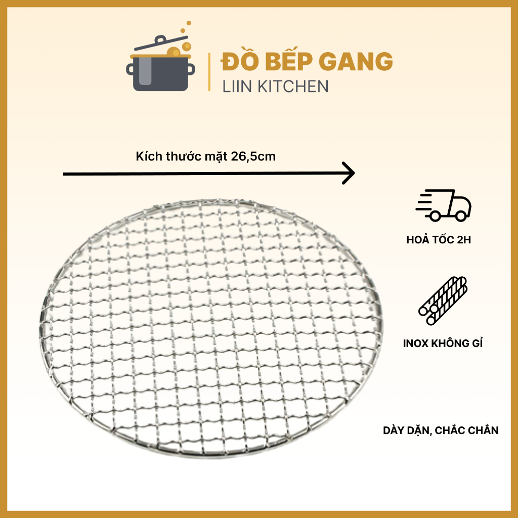 Vỉ nướng BBQ bằng thép không gỉ, vỉ nướng bếp nướng than hoa tròn LIINKITCHEN