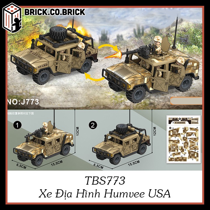 Bộ lắp ráp xe humvee usa mô hình xe thiết giáp quân sự mỹ xe địa hình tbs773 - 3 màu