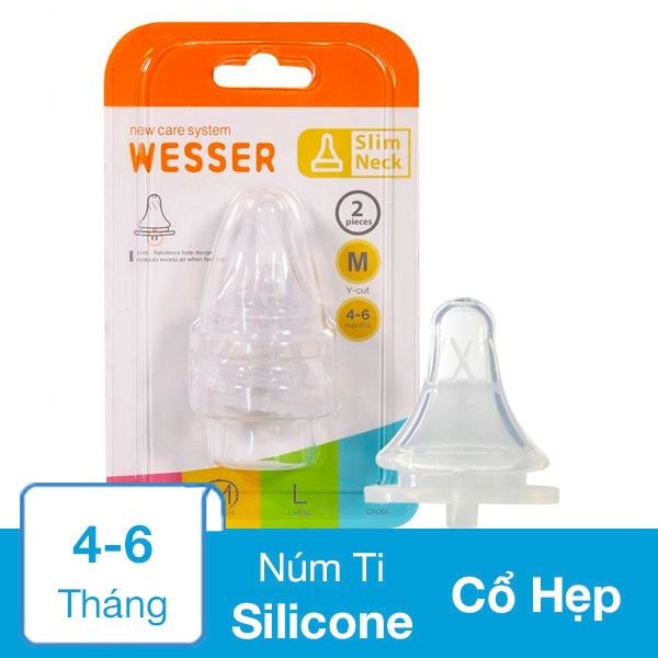 vỉ 2 núm Vú Cổ Hẹp Wesser (Size L/M/S/+)